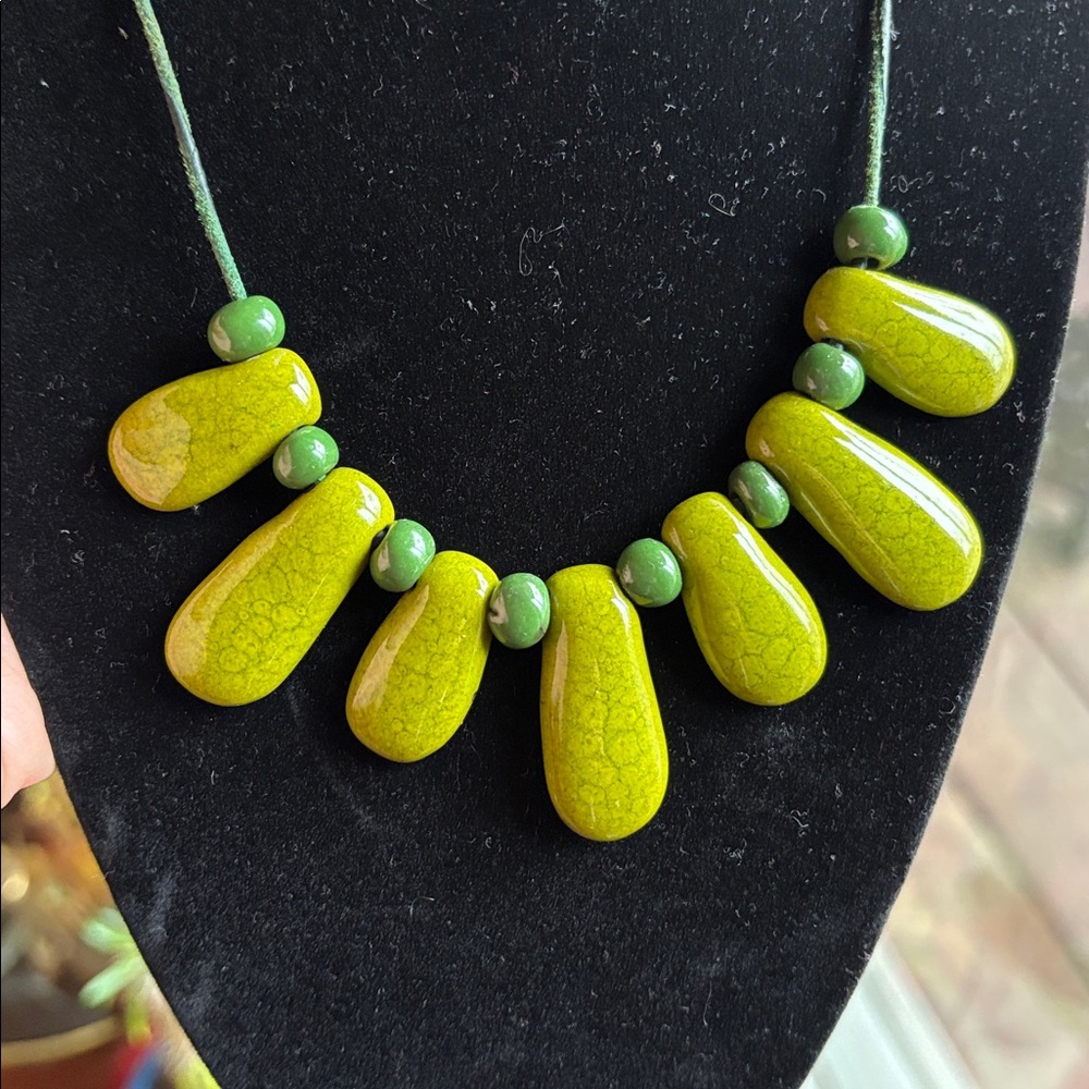 Artisan-made beautiful Green clay Necklace. Length can be adjusted. from Spain